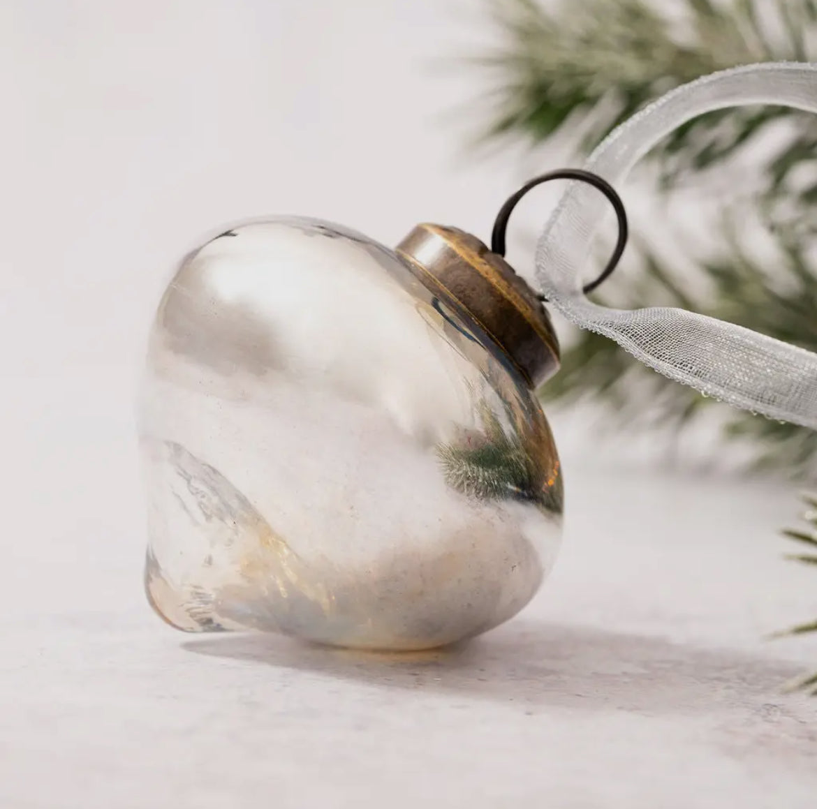 3" Large Silver Luster Glass Lantern Ornament