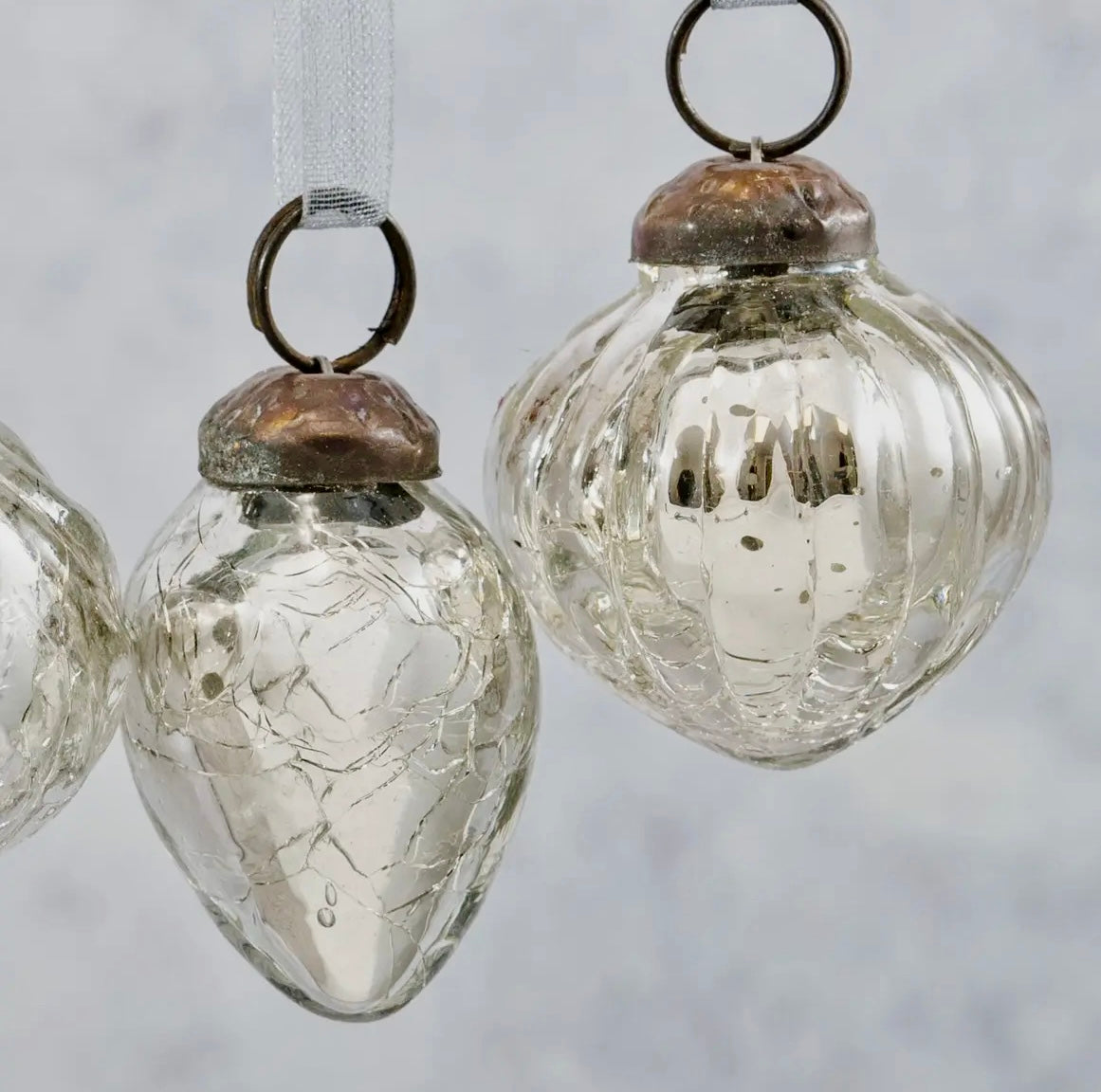 Set of 6 Silver Crackle Glass Baubles