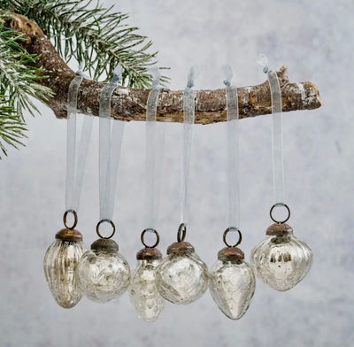 Set of 6 Silver Crackle Glass Baubles