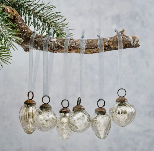 Set of 6 Silver Crackle Glass Baubles