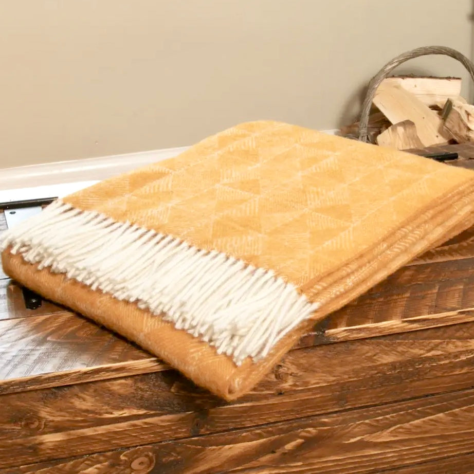 Diamond Pattern Mustard Wool Blanket