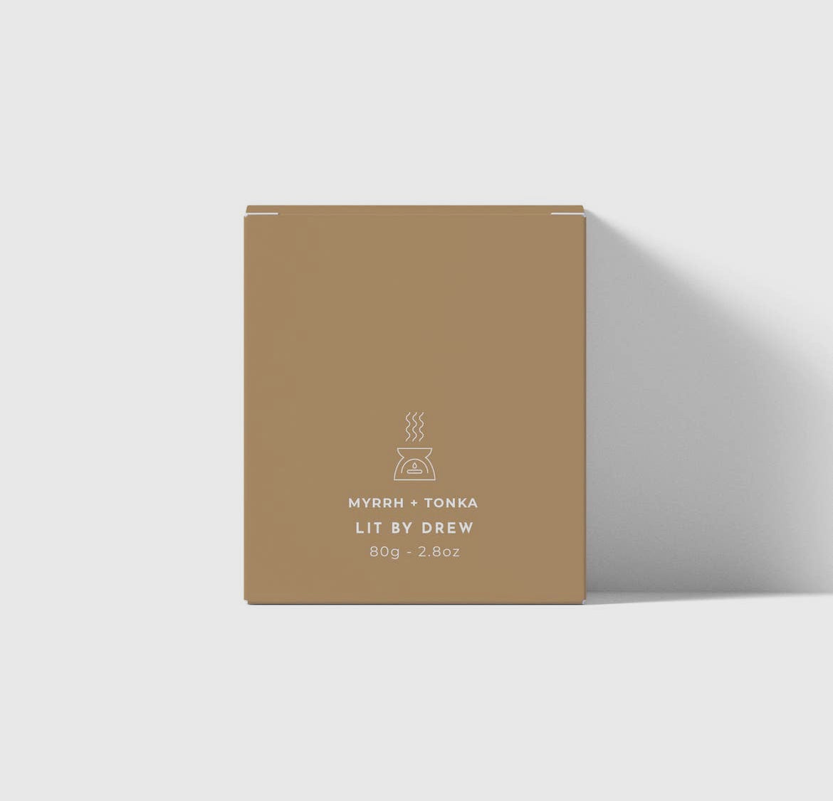 Beige box with text and logo on a light gray background