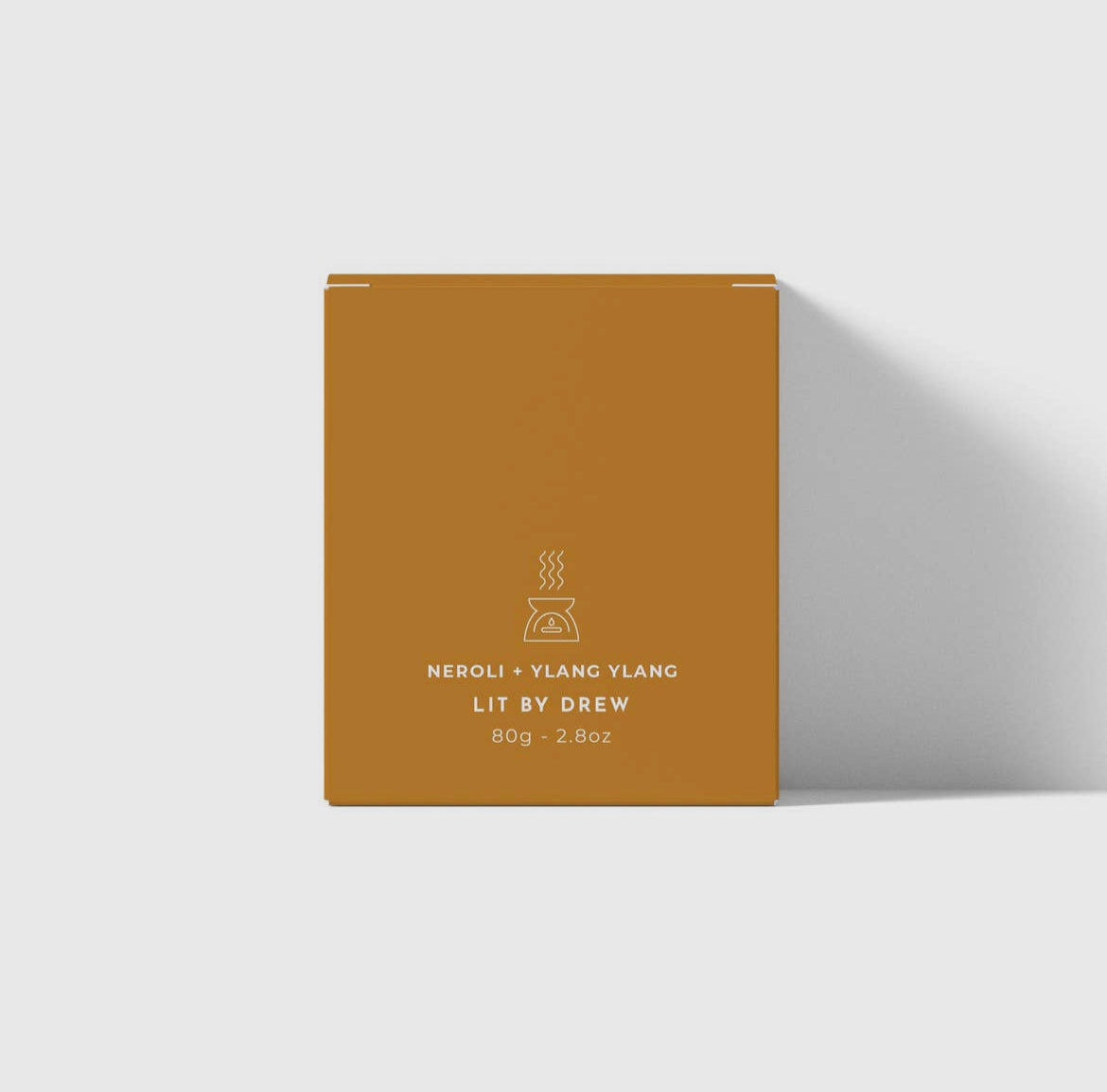 Brown packaging box with text on a light gray background
