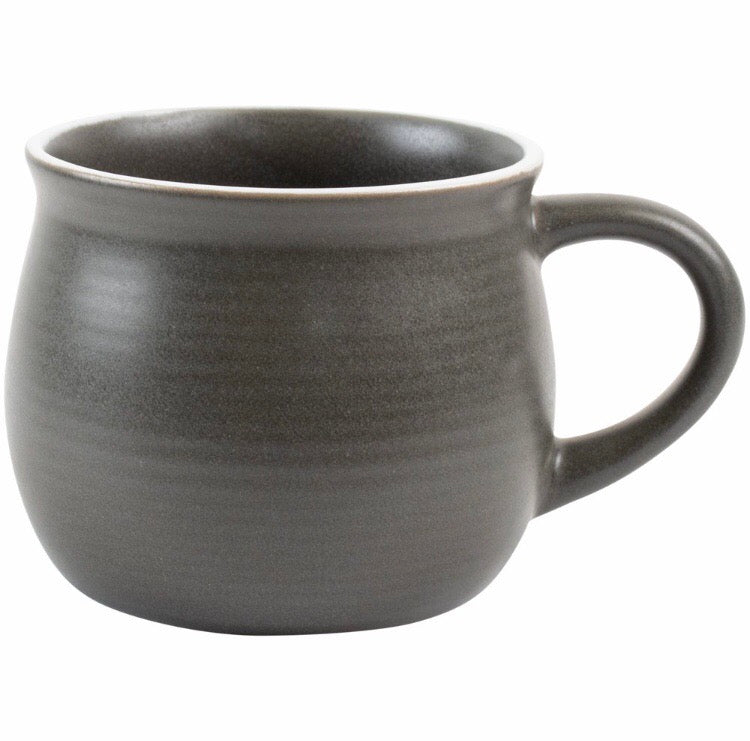 Gray ceramic mug on a white background