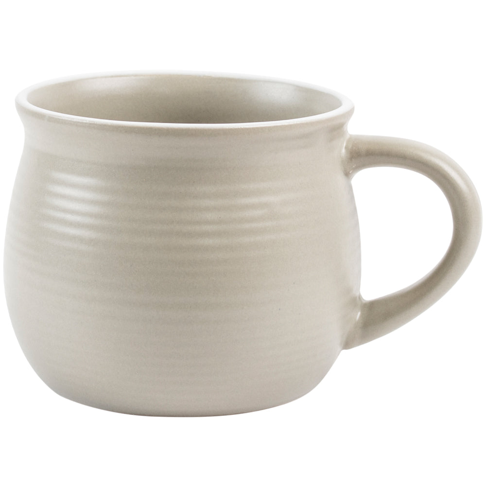 Beige ceramic mug on a white background