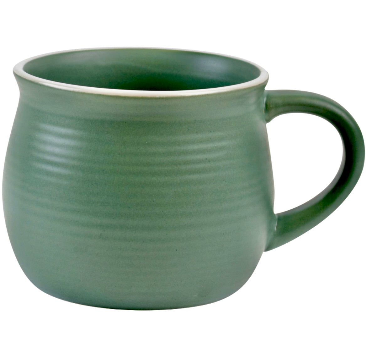 Green ceramic mug on a white background